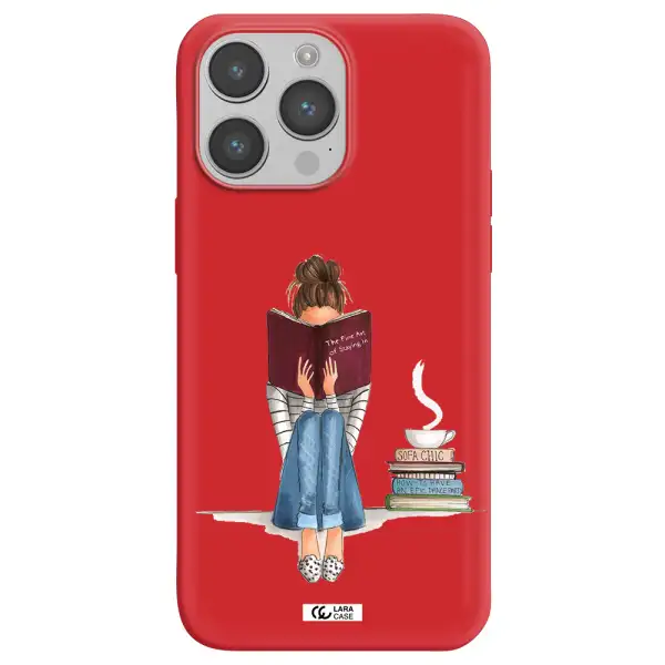 Reading Hobby Girl Apple iPhone 14 pro Silicone Imperial Red Case