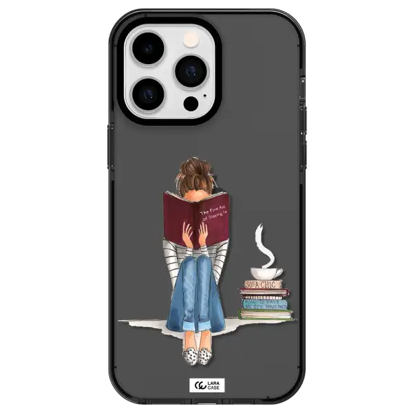 Reading Hobby Girl Apple iPhone 15 Pro Max impact Smoke Black Case
