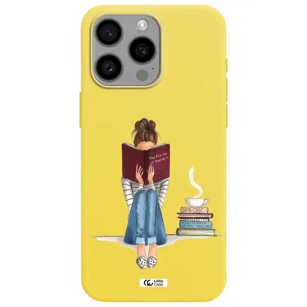 Reading Hobby Girl Apple Iphone 15 Pro max Silicone canary yellow Case