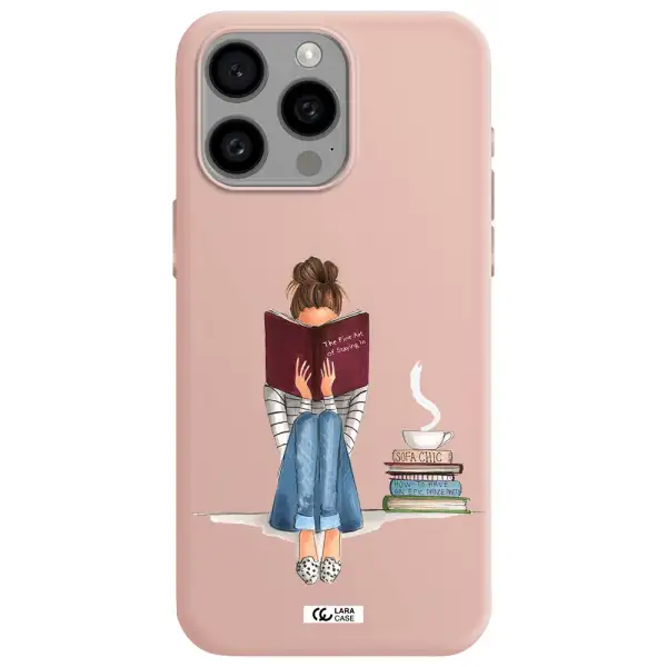 Reading Hobby Girl Apple Iphone 15 Pro max Silicone pastel pink Case