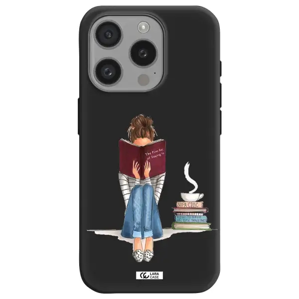 Reading Hobby Girl Apple Iphone 15 Pro Silicone Black Case