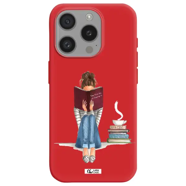 Reading Hobby Girl Apple Iphone 15 Pro Silicone Imperial Red Case