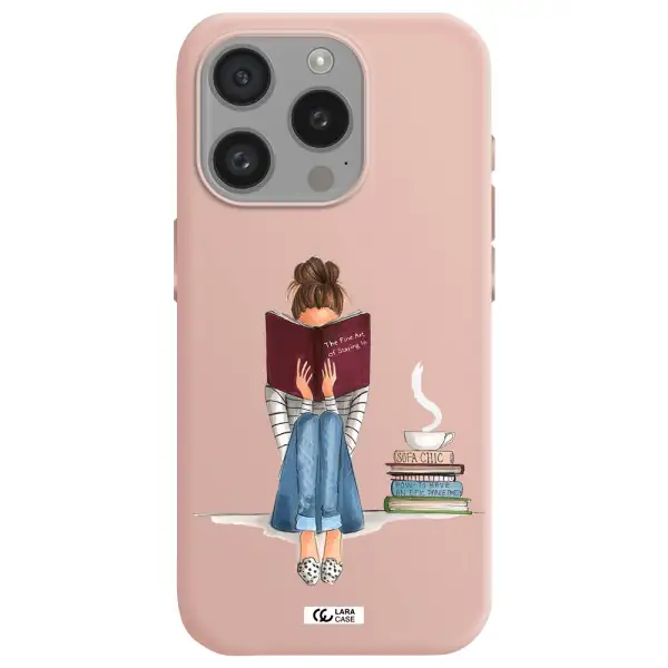 Reading Hobby Girl Apple Iphone 15 Pro Silicone Pastel Pink Case