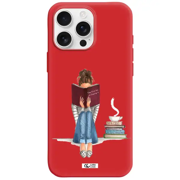 Reading Hobby Girl Apple Iphone 16 Pro Max Silicone Imperial Red Case