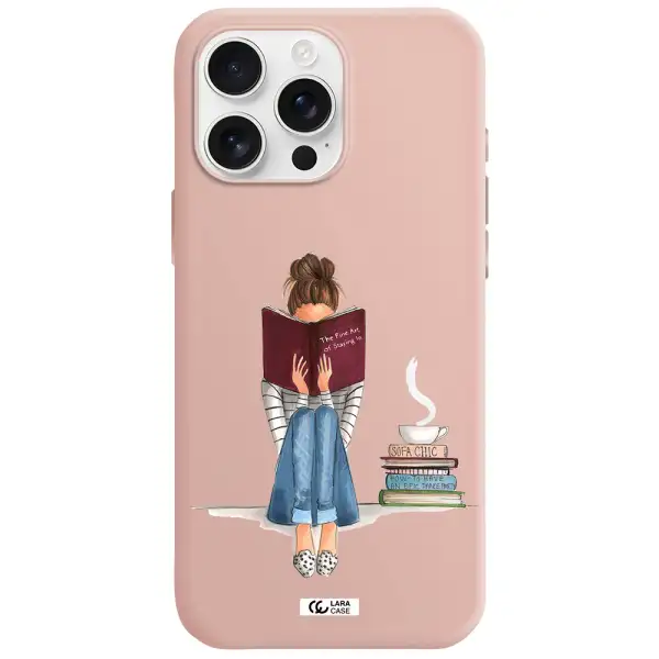 Reading Hobby Girl Apple Iphone 16 Pro Max Silicone Pastel Pink Case