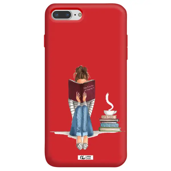Reading Hobby Girl Apple iPhone 8 plus Silicone Imperial Red Case