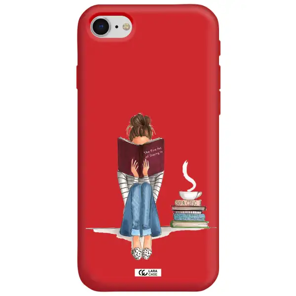 Reading Hobby Girl Apple iPhone se 2020 Silicone Imperial Red Case