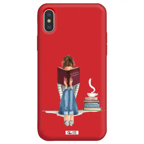 Reading Hobby Girl Apple iPhone X Silicone Imperial Red Case