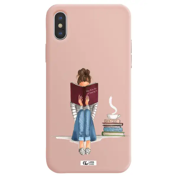 Reading Hobby Girl Apple iPhone X Silicone pastel pink Case