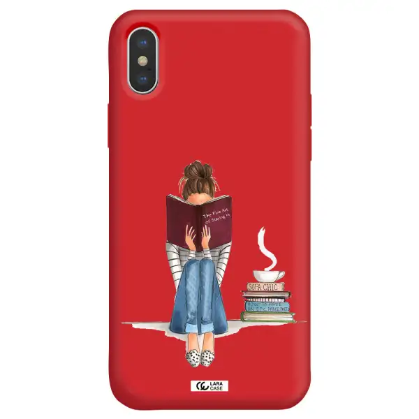 Reading Hobby Girl Apple iPhone XS Silicone Imperial Red Case