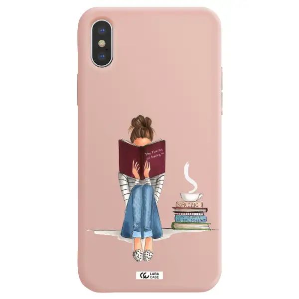 Reading Hobby Girl Apple iPhone XS Silicone pastel pink Case