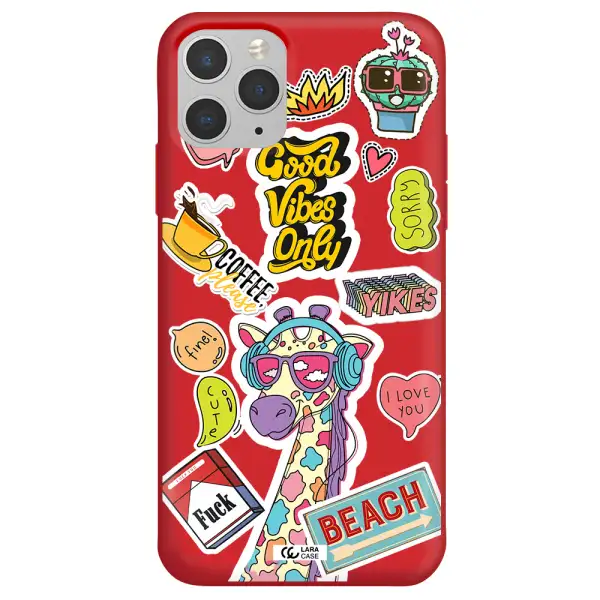 Giraffe Sticker Apple iPhone 11 pro Silicone Imperial Red Case