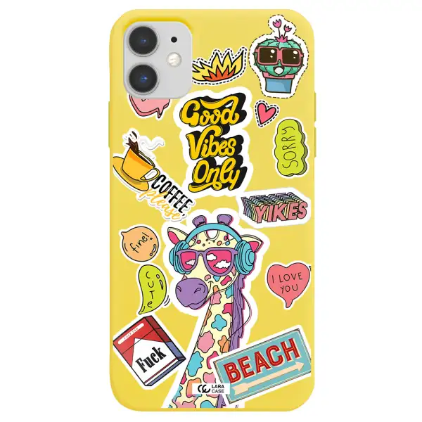 Giraffe Sticker Apple iPhone 11 Silicone canary yellow Case