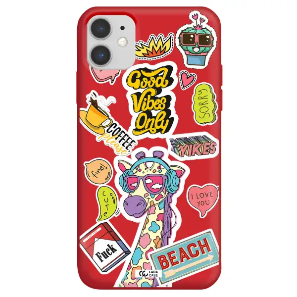 Giraffe Sticker Apple iPhone 11 Silicone Imperial Red Case