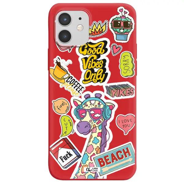 Giraffe Sticker Apple iPhone 12 mini Silicone Imperial Red Case