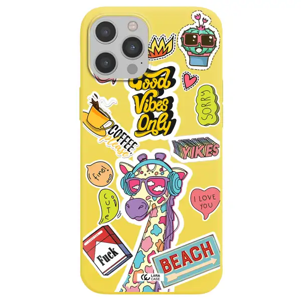 Giraffe Sticker Apple iPhone 12 pro Silicone canary yellow Case
