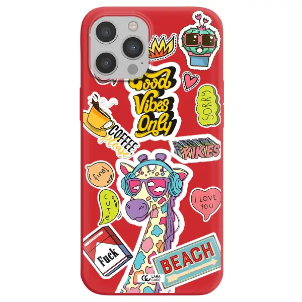 Giraffe Sticker Apple iPhone 12 pro Silicone Imperial Red Case