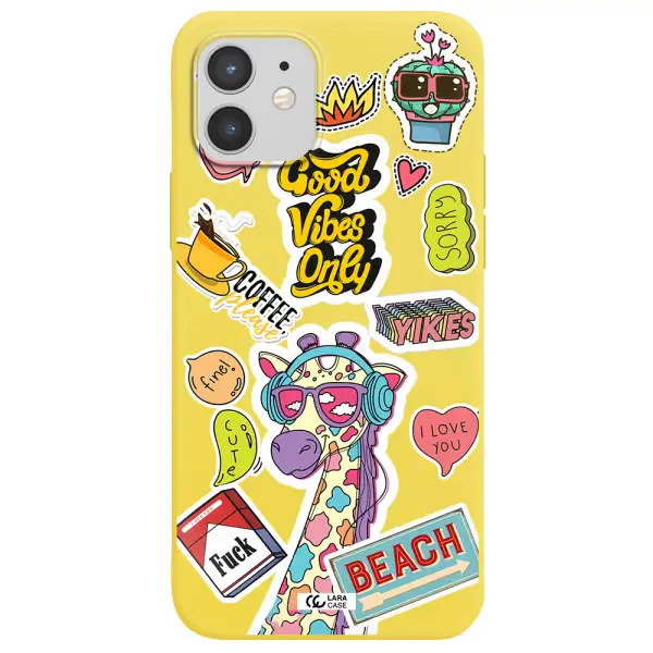 Giraffe Sticker Apple iPhone 12 Silicone canary yellow Case