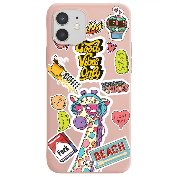 Giraffe Sticker Apple iPhone 12 Silicone pastel pink Case