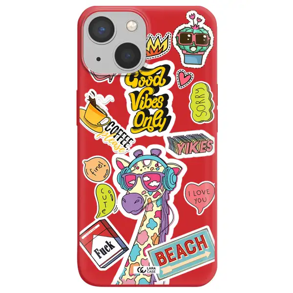 Giraffe Sticker Apple iPhone 13 mini Silicone Imperial Red Case