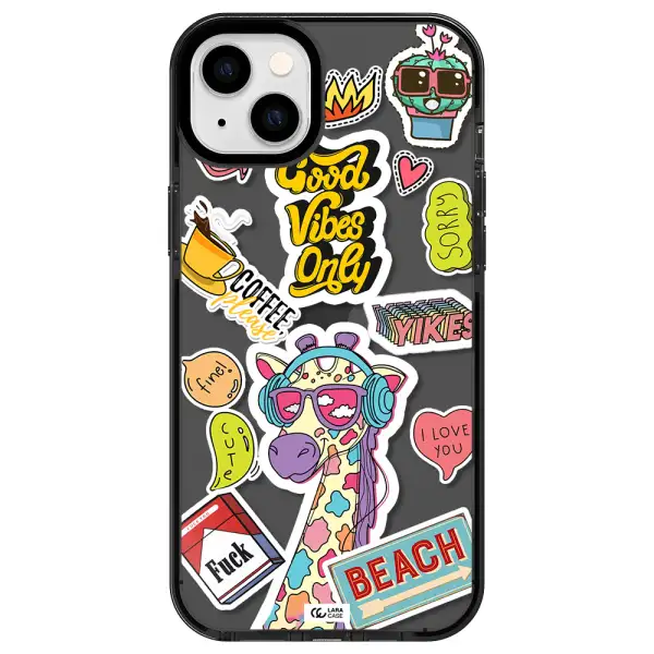 Giraffe Sticker Apple iPhone 14 plus impact Smoke Black Case