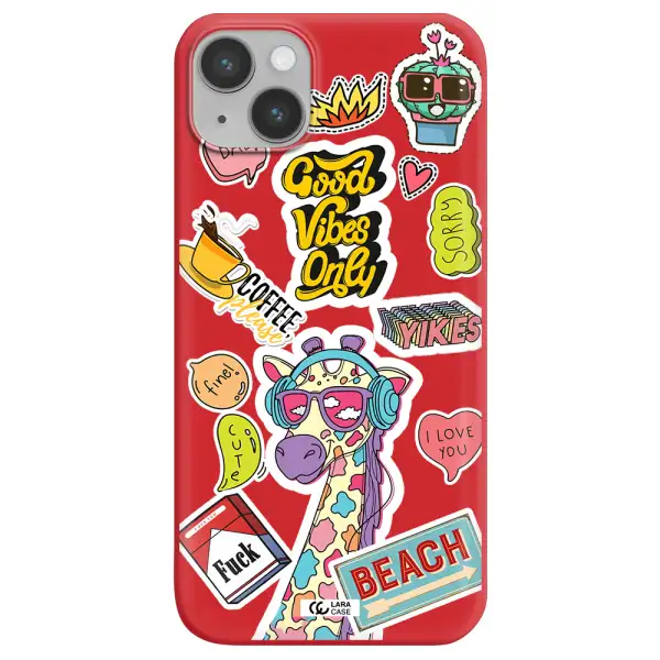 Giraffe Sticker Apple iPhone 14 plus Silicone Imperial Red Case