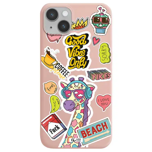 Giraffe Sticker Apple iPhone 14 plus Silicone pastel pink Case