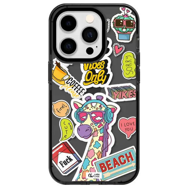 Giraffe Sticker Apple iPhone 14 pro impact Smoke Black Case
