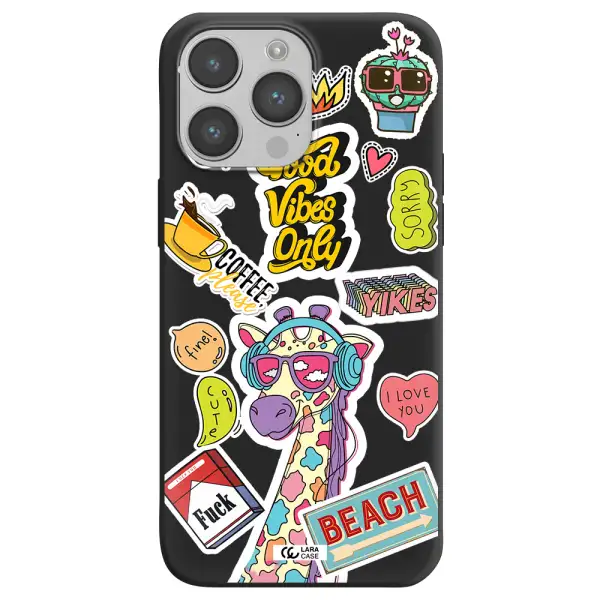 Giraffe Sticker Apple iPhone 14 pro max Silicone black Case