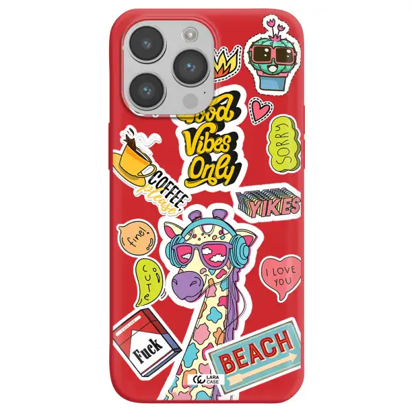 Giraffe Sticker Apple iPhone 14 pro Silicone Imperial Red Case