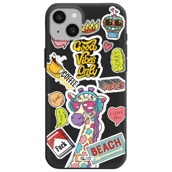 Giraffe Sticker Apple iphone 15 plus Silicone black Case