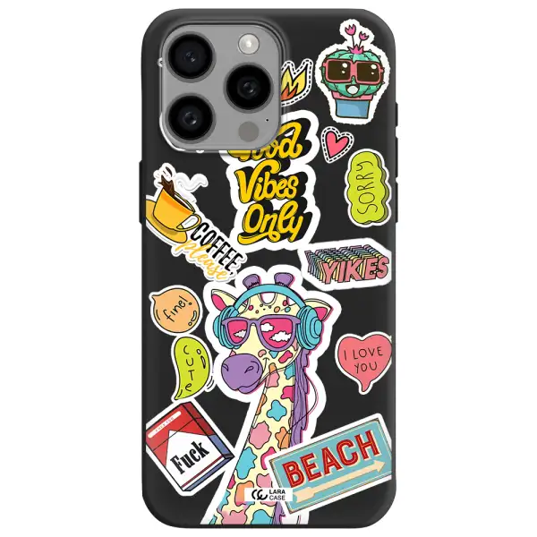 Giraffe Sticker Apple Iphone 15 Pro max Silicone black Case
