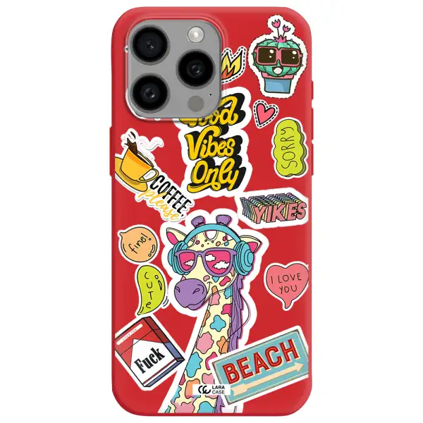 Giraffe Sticker Apple Iphone 15 Pro Max Silicone Imperial Red Case