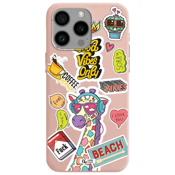 Giraffe Sticker Apple Iphone 15 Pro max Silicone pastel pink Case