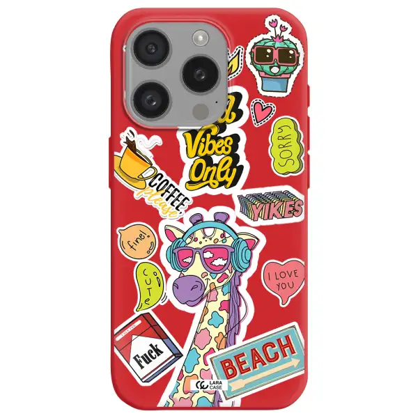 Giraffe Sticker Apple Iphone 15 Pro Silicone Imperial Red Case