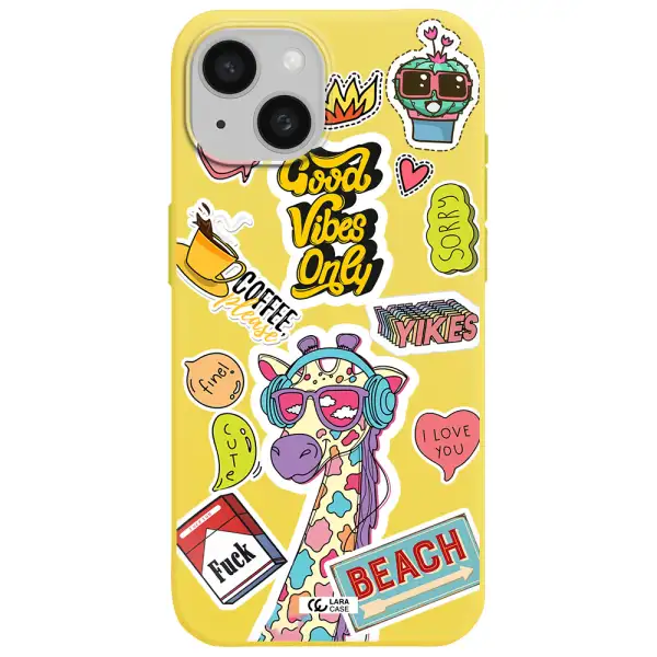 Giraffe Sticker Apple iPhone 15 Silicone canary yellow Case