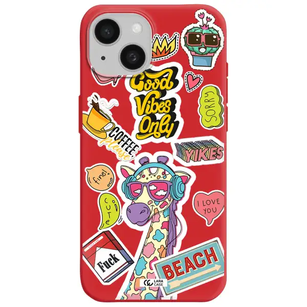 Giraffe Sticker Apple Iphone 15 Silicone Imperial Red Case