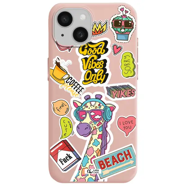 Giraffe Sticker Apple Iphone 15 Silicone Pastel Pink Case
