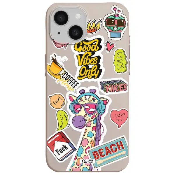 Giraffe Sticker Apple iPhone 15 Silicone Stone Case