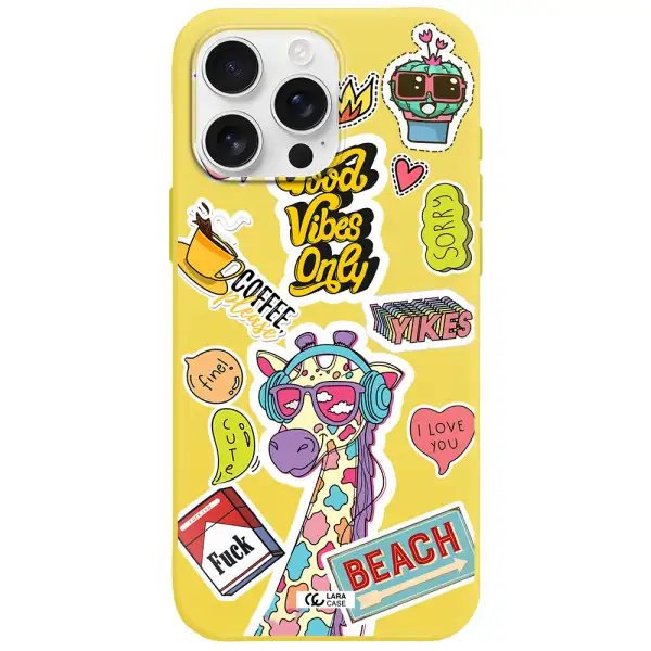 Giraffe Sticker Apple Iphone 16 Pro Max Silicone Canary Yellow Case