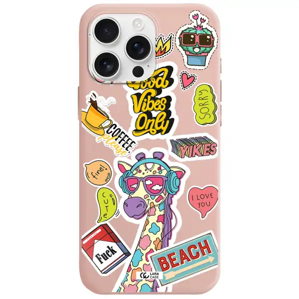 Giraffe Sticker Apple Iphone 16 Pro Max Silicone Pastel Pink Case