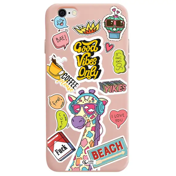 Giraffe Sticker Apple iPhone 6 Silicone pastel pink Case