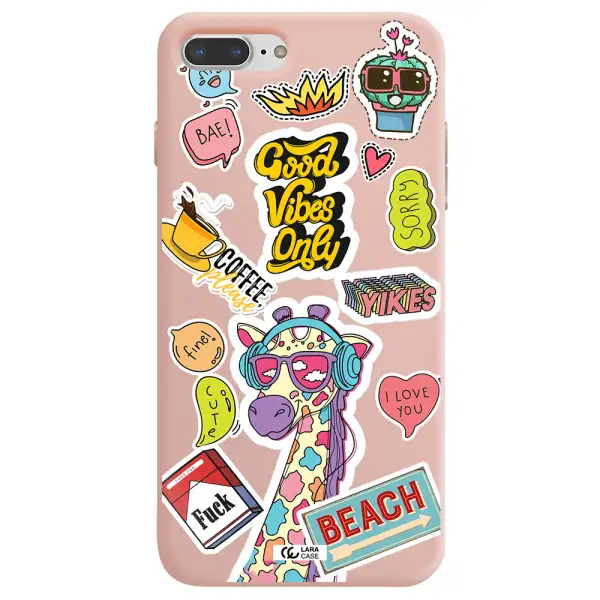 Giraffe Sticker Apple iPhone 7 plus Silicone pastel pink Case