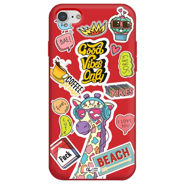 Giraffe Sticker Apple iPhone 7 Silicone Imperial Red Case