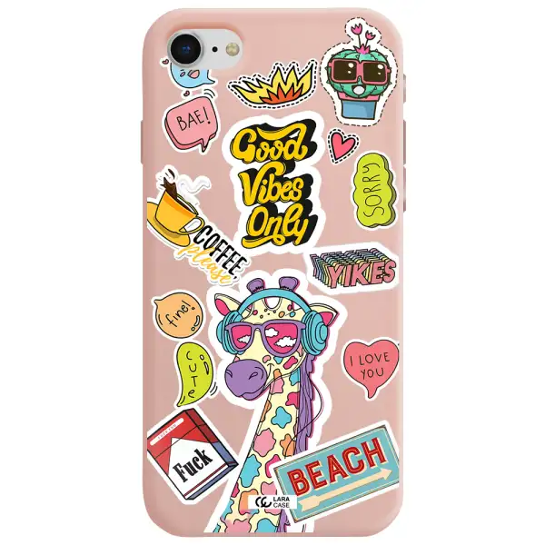 Giraffe Sticker Apple iPhone se 2020 Silicone pastel pink Case