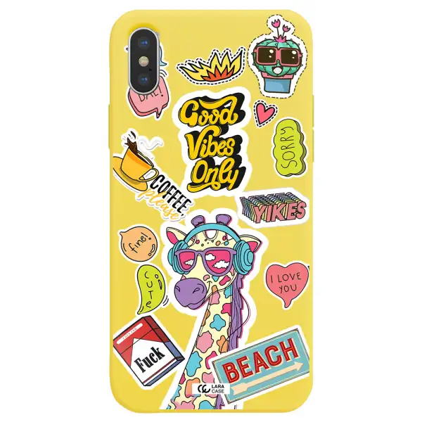 Giraffe Sticker Apple iPhone X Silicone canary yellow Case