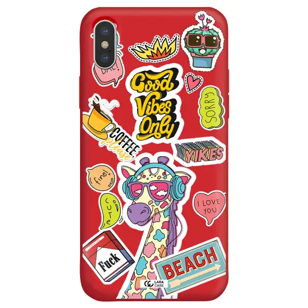 Giraffe Sticker Apple iPhone X Silicone Imperial Red Case