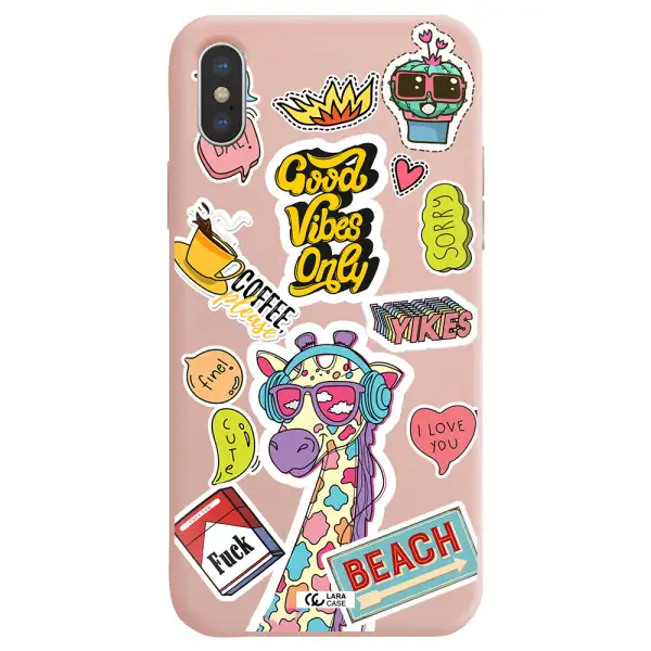 Giraffe Sticker Apple iPhone XS max Silicone pastel pink Case