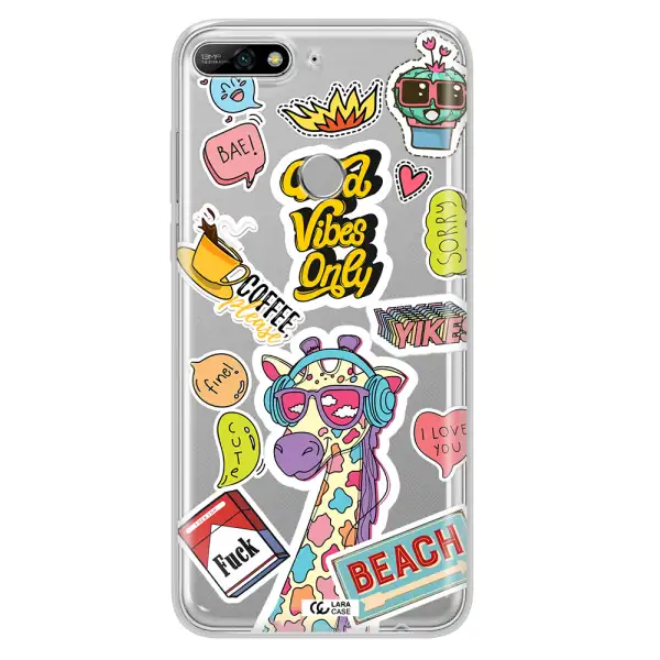 Giraffe Sticker Huawei Y7 2018 Clear TPU Case