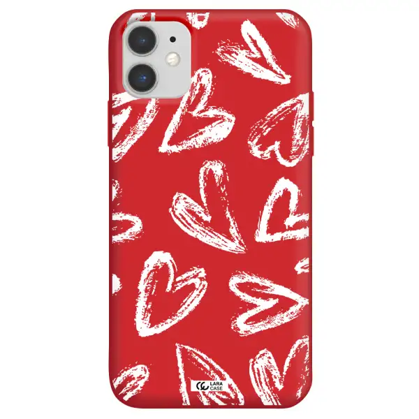 Chalk Hearts Apple iPhone 11 Silicone Imperial Red Case